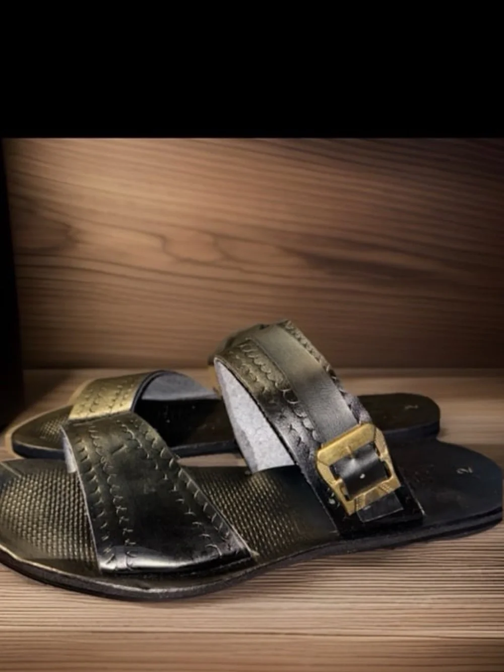 Infinite Ramsco Handcrafted Custom Black Leather Slide Sandals ,Men’s size 8